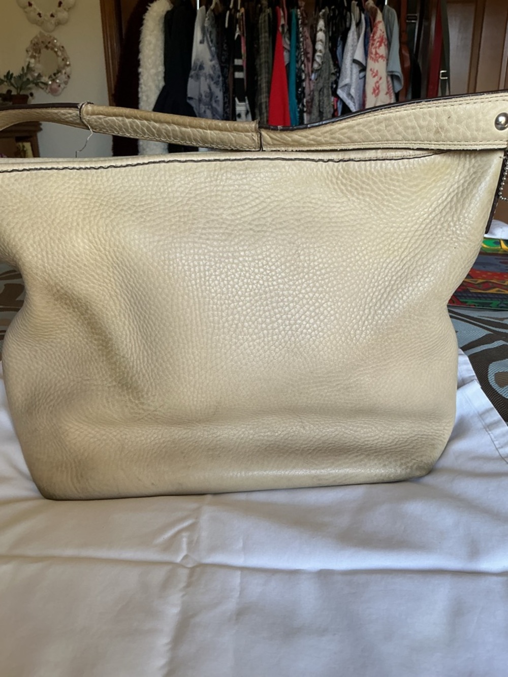 Coach Pebbled Pale Yellow Leather Shoulder Bag